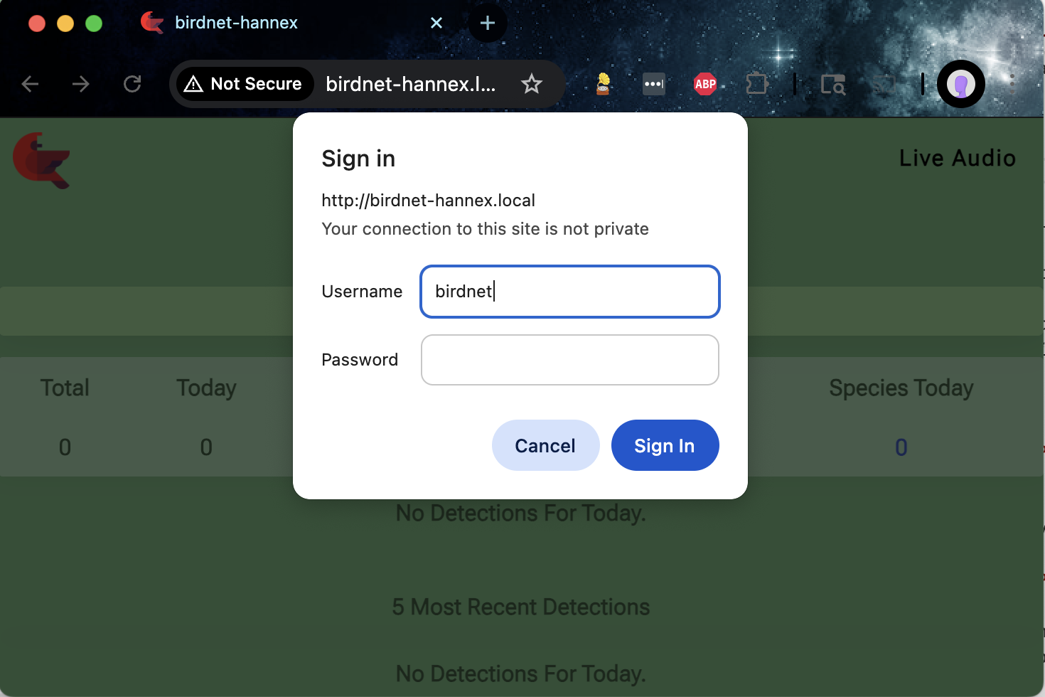 Screenshot of Tools password prompt