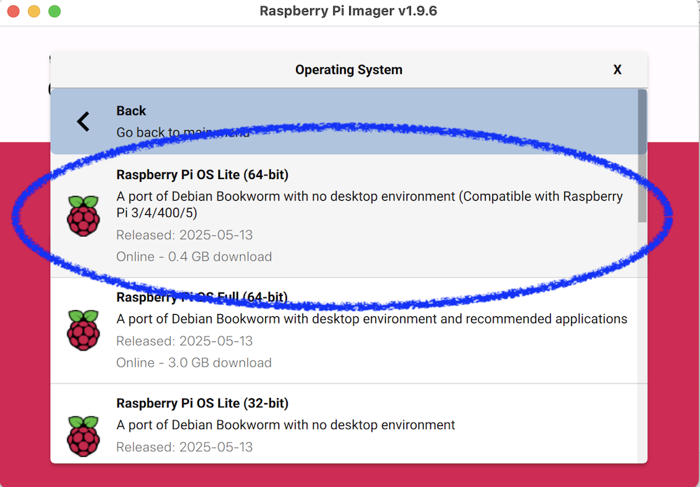 Screenshot of Operating System selection dialog