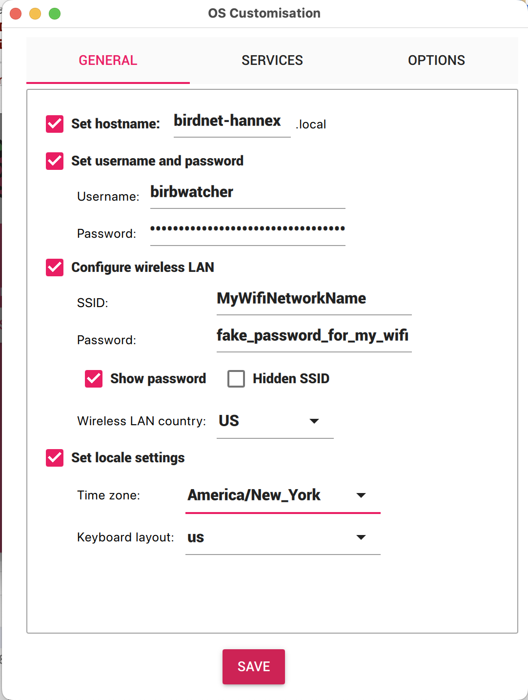 Screenshot of selection dialog, with choices matching those described in the above text.