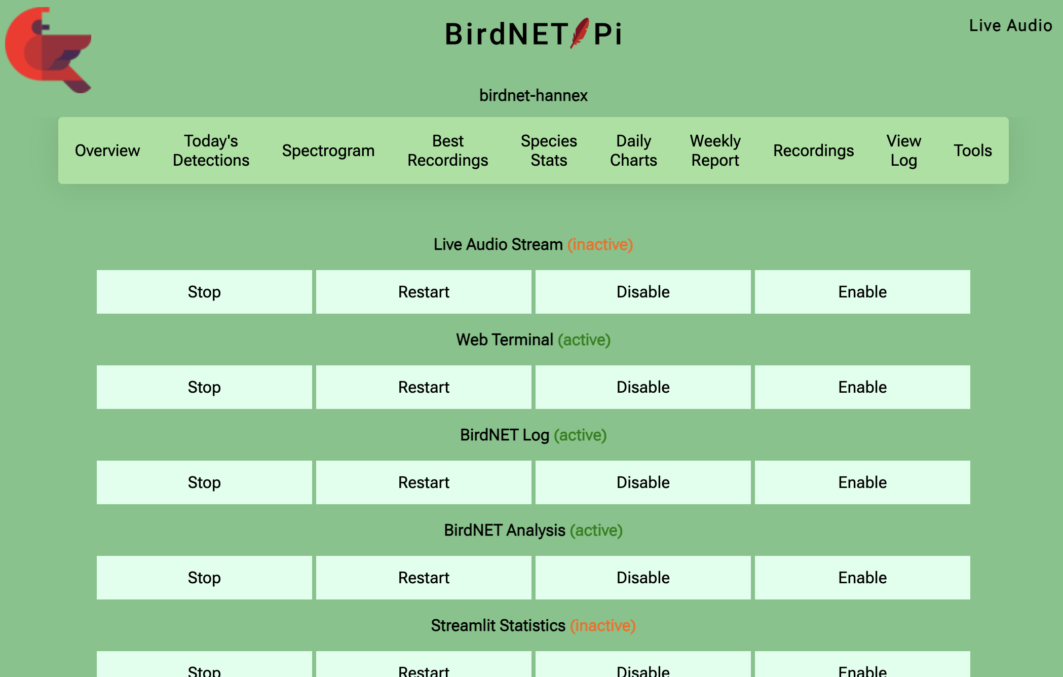 Screenshot of services page