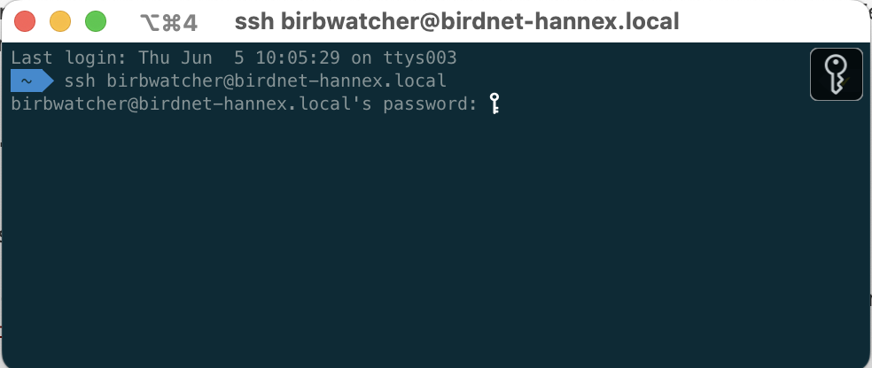 Screenshot of ssh connection window.