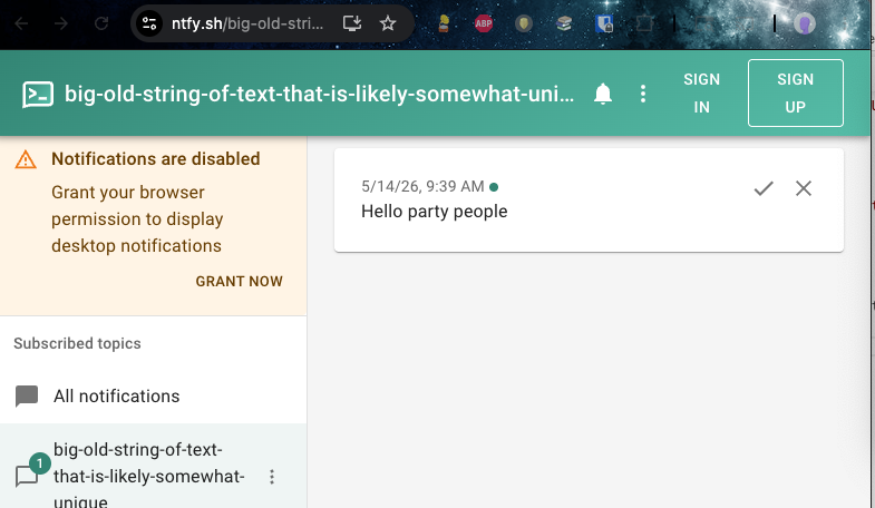 Screenshot of browser with above message.