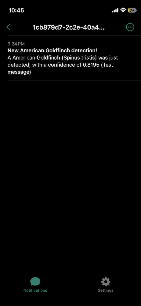 Screenshot from phone showing new notification in ntfy topic view