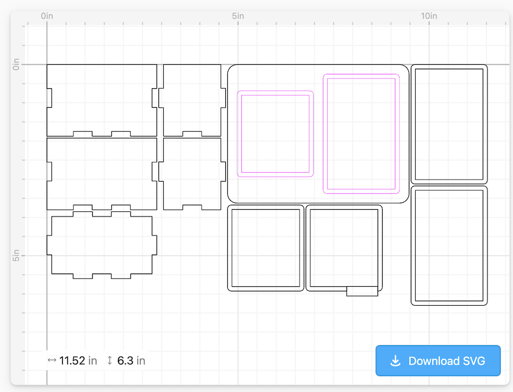 Vectorized layout of tray + rest to cut.