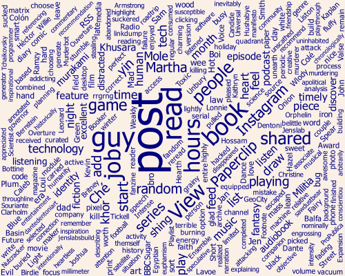 Word cloud plot for Autobibliography 1 post.