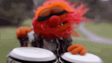 Animated gif of Animal from the Muppets playing the bongos
