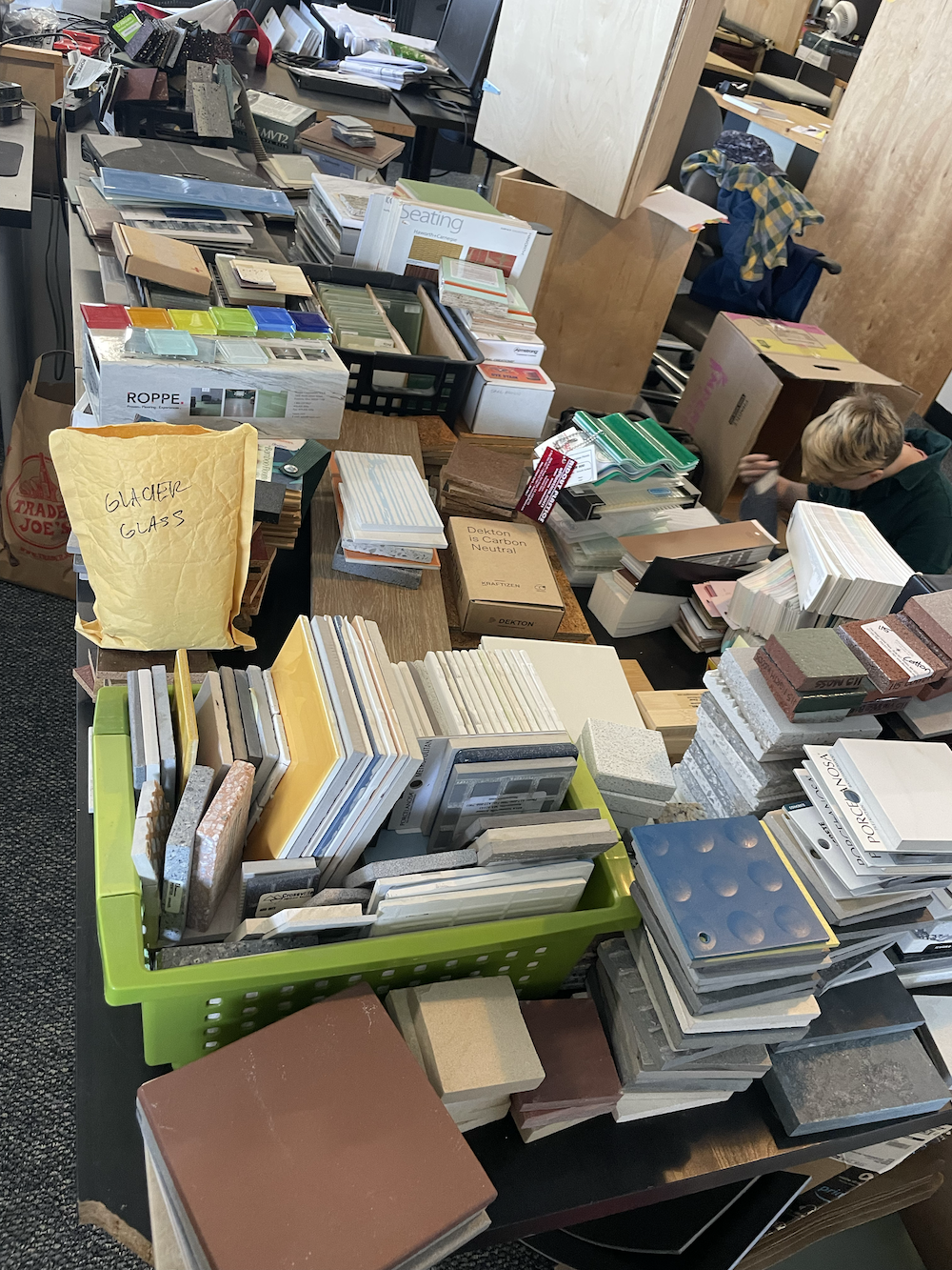 “Pile of material samples to be sorted through”