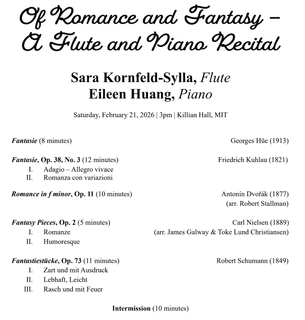 Photo of recital program (first half), replicated in text below