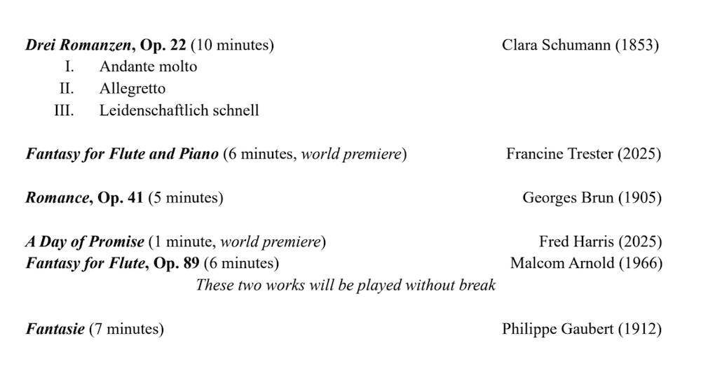 Photo of recital program (second half), replicated in text below