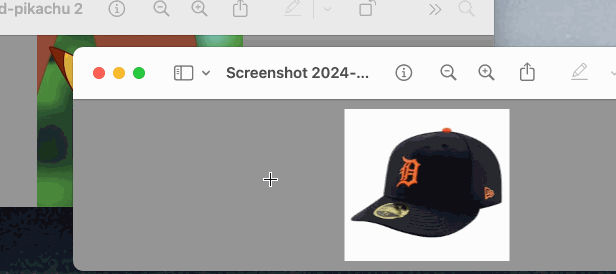 Animated screenshot of combining a Detroit Tigers hat and a surprise pikachu meme