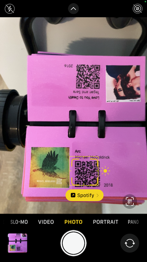 Photo of screenshot of Musidex page with QR code linked to streaming service